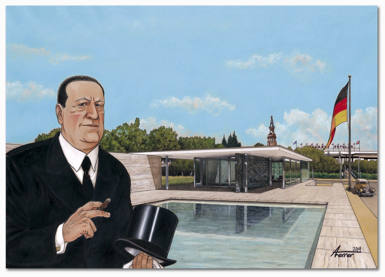 Mies van der Rohe en el Pabellón de Alemania, en la Exposición Universal de Barcelona de 1929